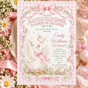 Invitación Dulce Fiesta de Bebé Silly Goose Pink Bow Coquette