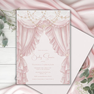 Invitación Dulce Fiesta de Bebé Vintage Elegante Rosa