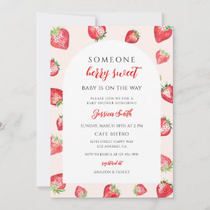 Invitación Dulce Fiesta de Bienvenida de Fresa para el Bebe
