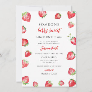 Invitación Dulce Fiesta de Bienvenida de Fresa para el Bebe