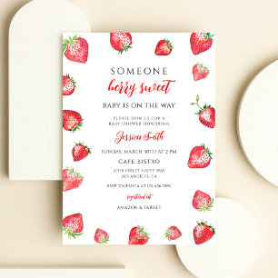 Invitación Dulce Fiesta de Bienvenida de Fresa para el Bebe
