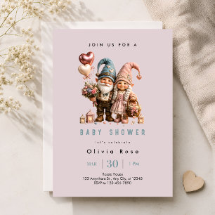Invitación Dulce Fiesta de Bienvenida de Gnomo Rosa
