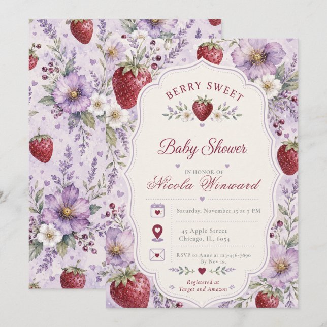 Invitación Dulce Fiesta de Bienvenida para el Bebé de las Bay (Anverso / Reverso)