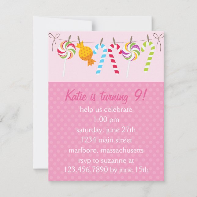 Invitación Dulce fiesta de cumpleaños (Anverso)