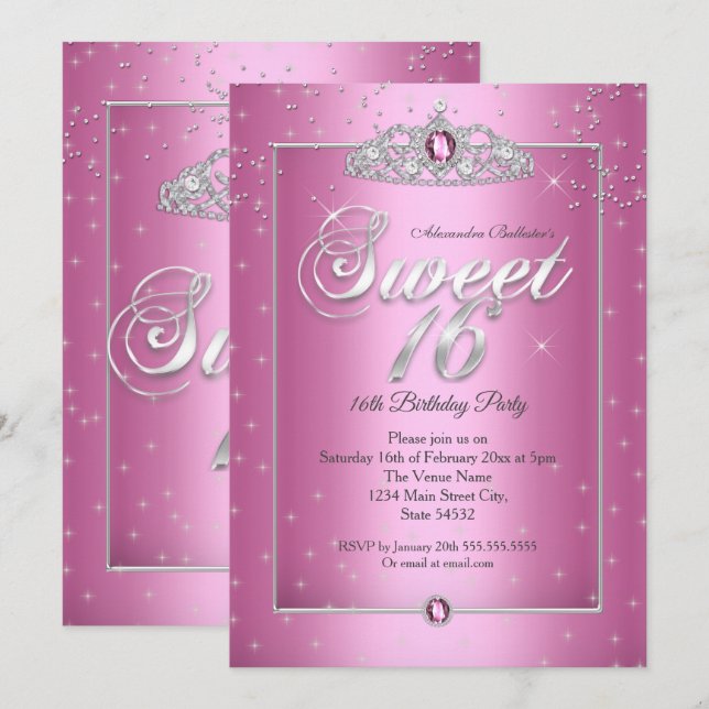 Invitación Dulce fiesta de cumpleaños 16 Candy Diamante Rosa  (Anverso / Reverso)