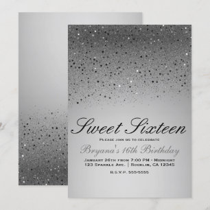 Invitación Dulce Fiesta de Cumpleaños 16 con Brillo Plateado