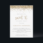 Invitación Dulce fiesta de cumpleaños 16 de Purpurina de oro<br><div class="desc">Purpurina de oro de moda, fiesta de cumpleaños 16. Un toque de brillo con falso purpurina de oro que bordea la parte superior de cada lado, y dulce 16 está en un set de escritura moderna. Personaliza fácilmente el resto del texto a tus propios detalles. También puede cambiar el texto...</div>