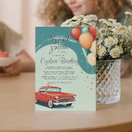 Invitación Dulce fiesta de cumpleaños 16 Globos y auto