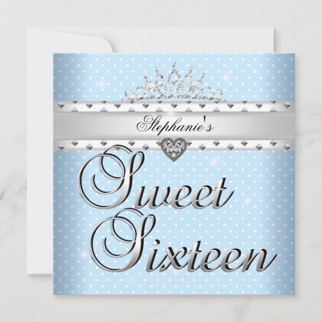 Invitación Dulce fiesta de cumpleaños 16 puntos blancos azule (Anverso)