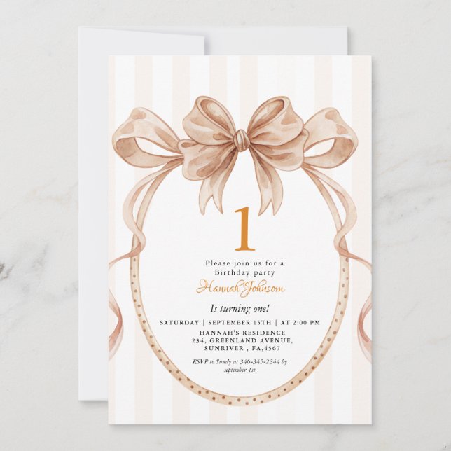 Invitación Dulce Fiesta de Cumpleaños 1 año con Estilo Coquet (Anverso)
