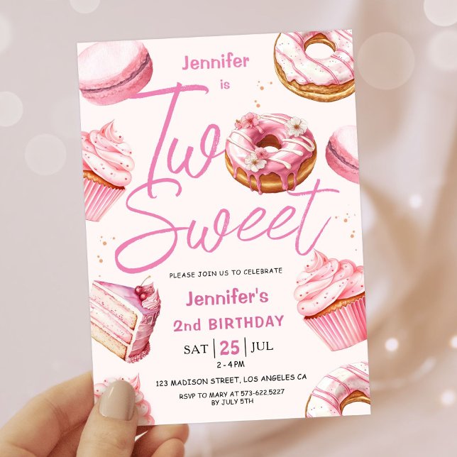 Invitación ¡Dulce! Fiesta de cumpleaños 2 Chicas de donut ros (Subido por el creador)