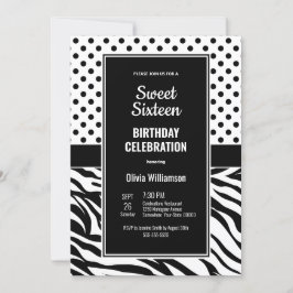Invitación Dulce fiesta de cumpleaños blanco y negro 16