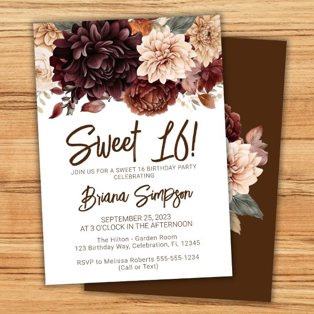 Invitación Dulce fiesta de cumpleaños Brown Beige Floral (Subido por el creador)