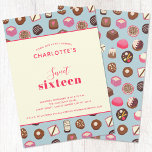Invitación Dulce fiesta de cumpleaños con tema del chocolate<br><div class="desc">La dulce invitación a la fiesta de 16 cumpleaños con un delicioso patrón de chocolate y dulces de confitería lleno de dulces y tentaciones. Perfecto para celebrar este cumpleaños histórico con estilo. Personalizar cambiando los detalles y el color de fondo. Arte original de Nic Squirrell.</div>