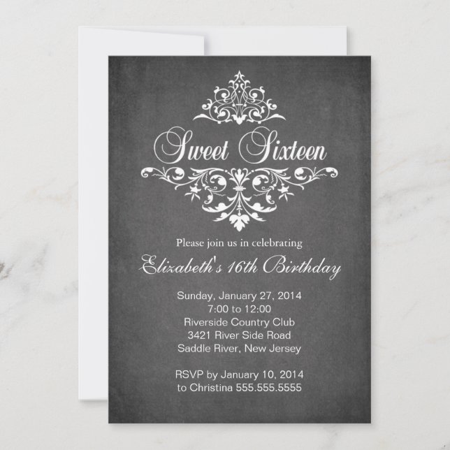 Invitación Dulce fiesta de cumpleaños de 16 días del Chalkboa (Anverso)