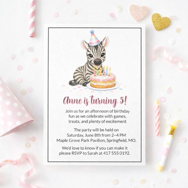 Invitación Dulce fiesta de cumpleaños de cebra para niñas (Subido por el creador)