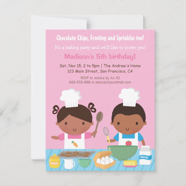 Invitación Dulce Fiesta de Cumpleaños de Cocina Afroamericana (Anverso)