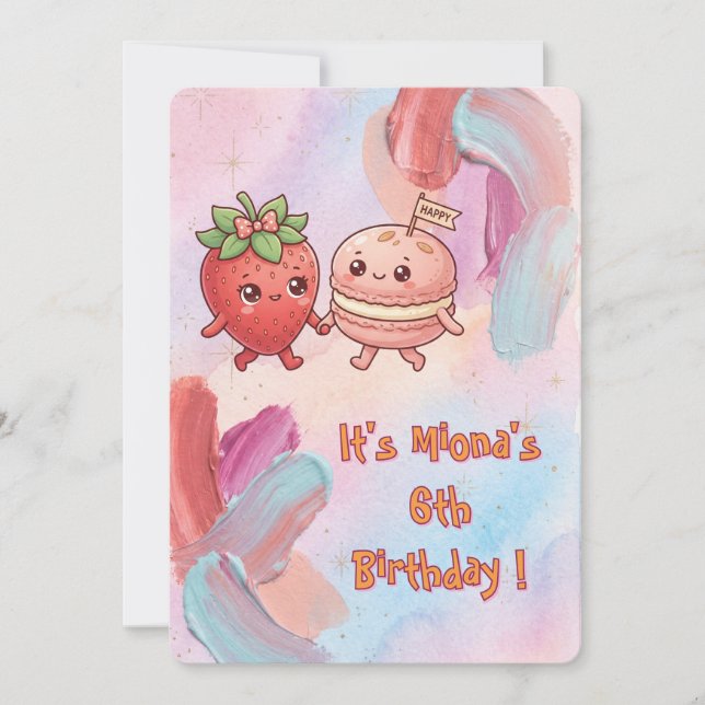 Invitación Dulce Fiesta de Cumpleaños de Dibujos Animados (Anverso)