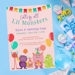 Invitación Dulce fiesta de cumpleaños de dibujos animados mon