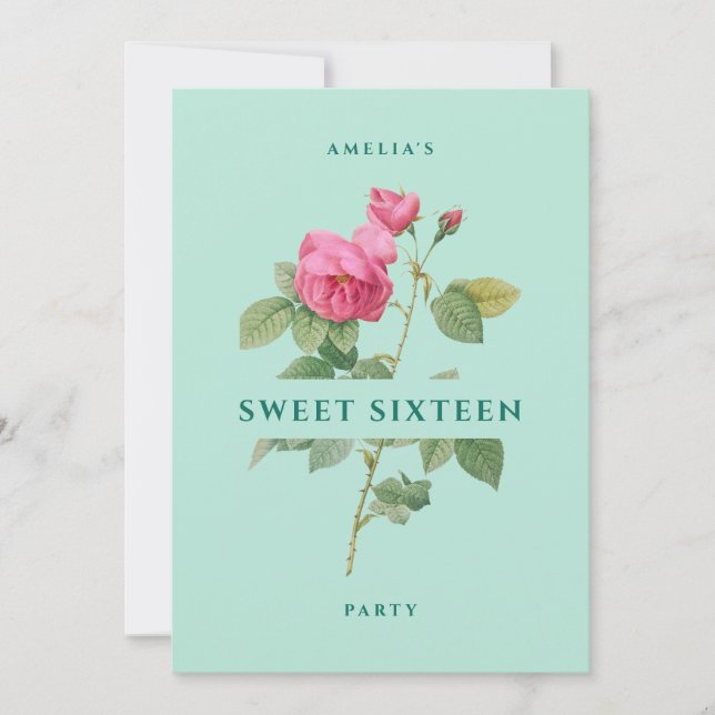 Invitación Dulce fiesta de cumpleaños de Green Floral de 16 m (Anverso)