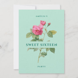 Invitación Dulce fiesta de cumpleaños de Green Floral de 16 m