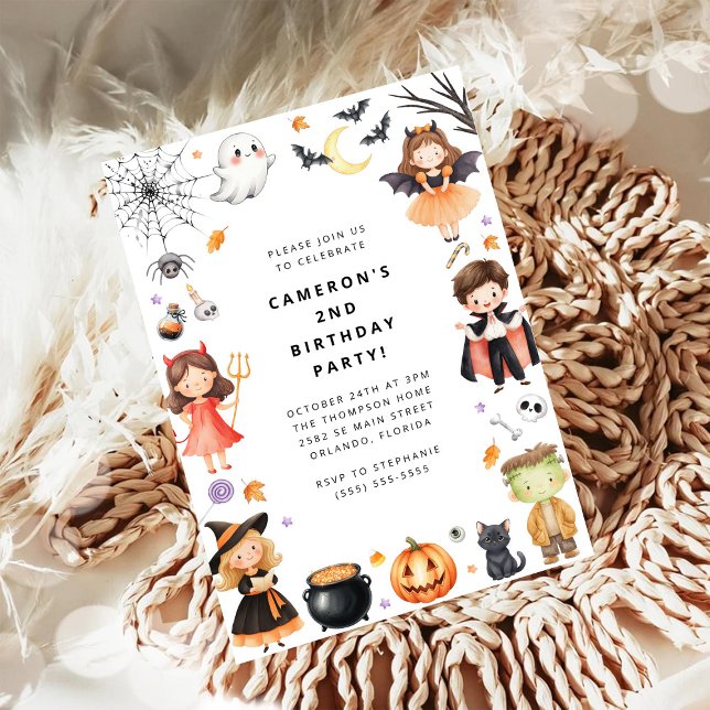 Invitación Dulce Fiesta de Cumpleaños de Halloween con Disfra (Subido por el creador)