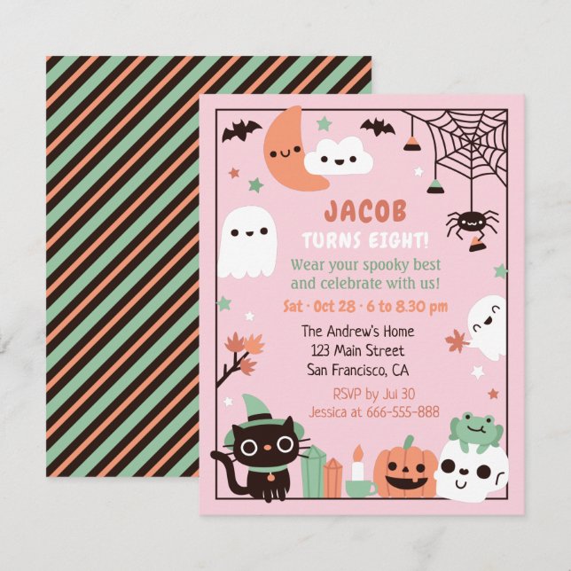 Invitación Dulce Fiesta de Cumpleaños de Halloween para Niños (Anverso / Reverso)