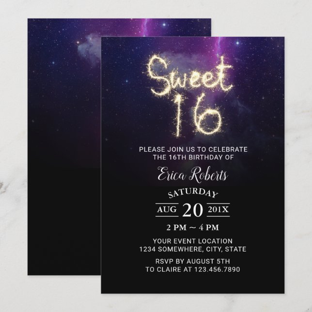 Invitación Dulce fiesta de cumpleaños de las estrellas de ver (Anverso / Reverso)