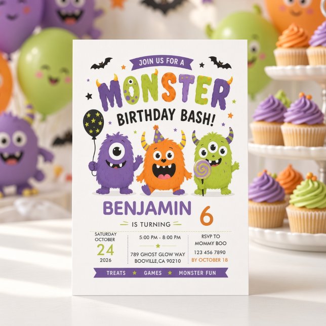 Invitación Dulce Fiesta de Cumpleaños de Monstruos de Hallowe (Subido por el creador)