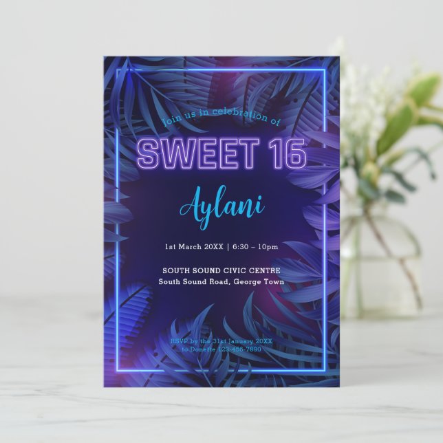 Invitación Dulce fiesta de cumpleaños de Neon Glow (Anverso de pie)