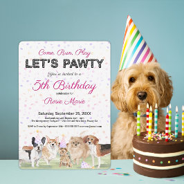 Invitación Dulce Fiesta de Cumpleaños de Perro Rosa Personali
