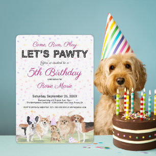Invitación Dulce Fiesta de Cumpleaños de Perro Rosa Personali