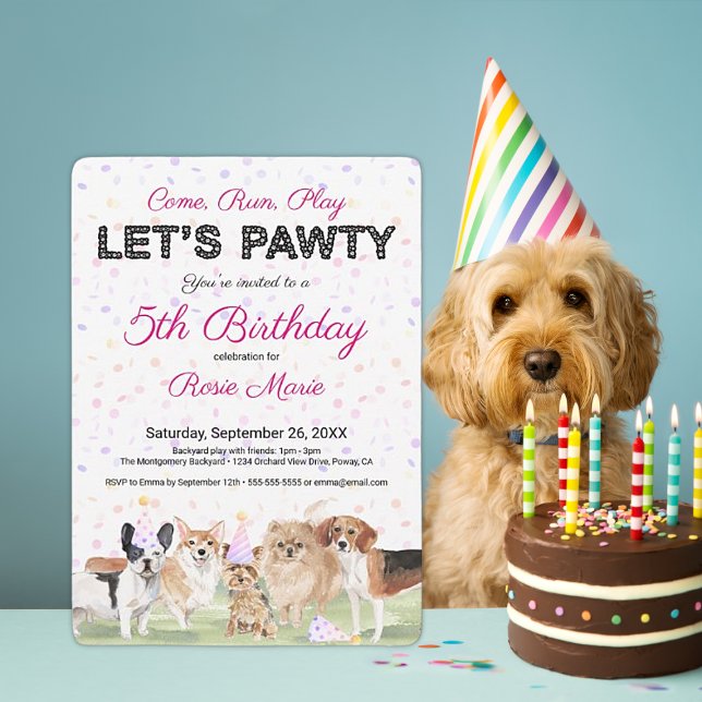 Invitación Dulce Fiesta de Cumpleaños de Perro Rosa Personali (Subido por el creador)