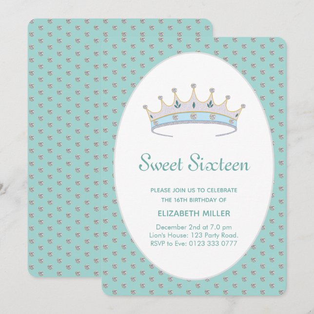 Invitación Dulce fiesta de cumpleaños de princesa de diamante (Anverso / Reverso)