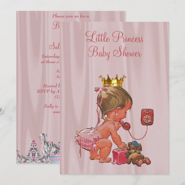 Invitación Dulce Fiesta de Cumpleaños de Princesa Rosa para B (Anverso / Reverso)