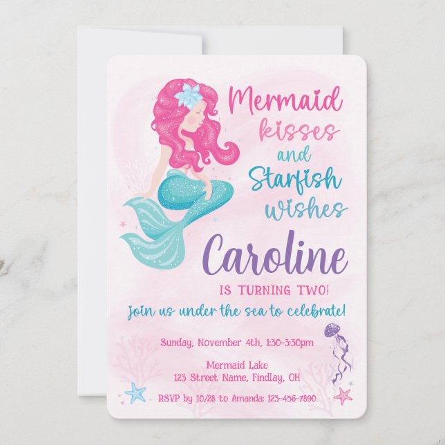 Invitación Dulce fiesta de cumpleaños de Sirena Sparkle Girly (Anverso)