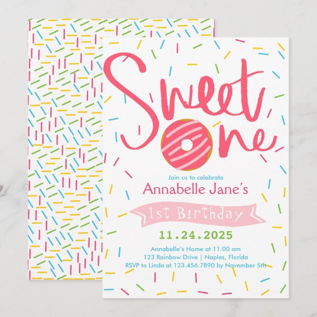 Invitación Dulce fiesta de cumpleaños de Sprinkles (Anverso / Reverso)