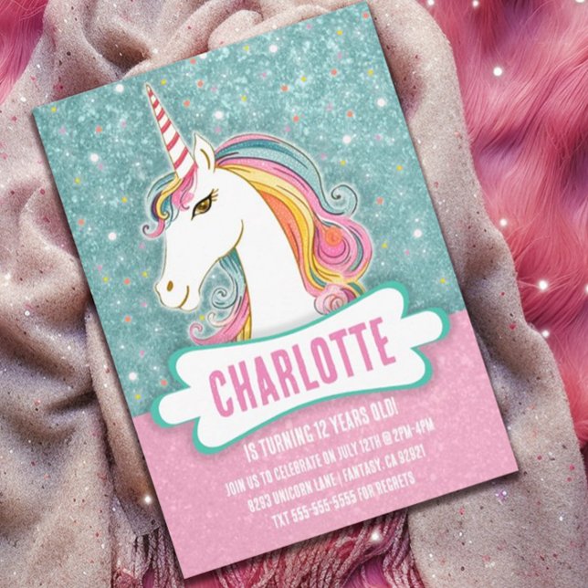 Invitación Dulce fiesta de cumpleaños de Unicornio rosa y azu (Subido por el creador)