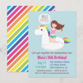 Invitación Dulce fiesta de cumpleaños de verano de la piscina