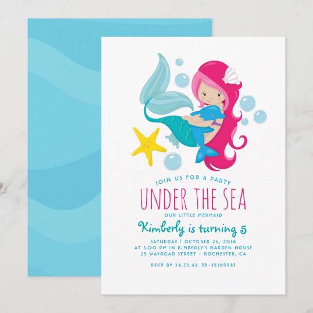 Invitación Dulce fiesta de cumpleaños del Chica Mermaid (Anverso / Reverso)