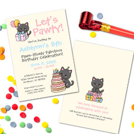 Invitación Dulce fiesta de cumpleaños del gato negro de Kawai