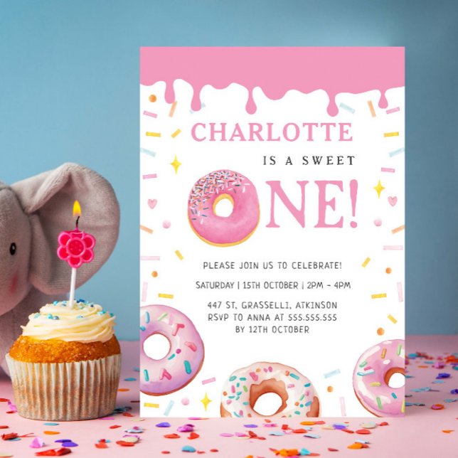 Invitación Dulce fiesta de cumpleaños del primer glaseado ros (Subido por el creador)