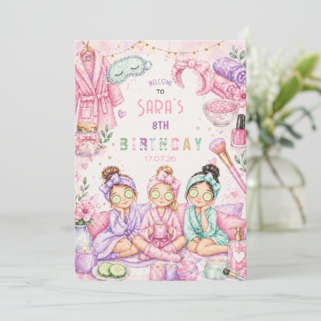 Invitación Dulce Fiesta de Cumpleaños en el Spa para Niñas Pi (Anverso de pie)