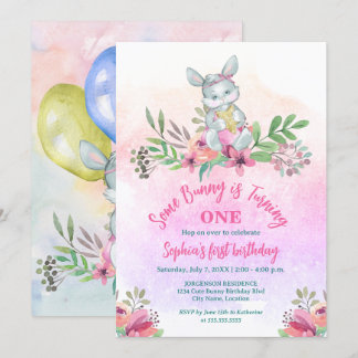 Invitación Dulce fiesta de cumpleaños floral de Some Bunny