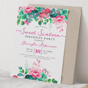 Invitación Dulce Fiesta de Cumpleaños Floral Primaveral Femen