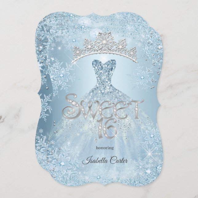 Invitación Dulce fiesta de cumpleaños Icy Blue Snowflake Wint (Anverso / Reverso)