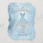 Invitación Dulce fiesta de cumpleaños Icy Blue Snowflake Wint<br><div class="desc">Cenicienta Icy Blue Princess Dulce 16 Cumpleaños 16 Fiesta de Cumpleaños. Tiara Copos de Nieve Vestidos Invierno Maravilla y purpurinas de plata de encaje blanco brillan. Bonito adorable Por favor, tenga en cuenta que no es un lugar real ni joyas. Cumpleaños de cualquier edad. Personalizar con sus propios detalles. ¡Todos...</div>