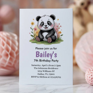 Invitación Dulce Fiesta de Cumpleaños Infantil Panda Floral