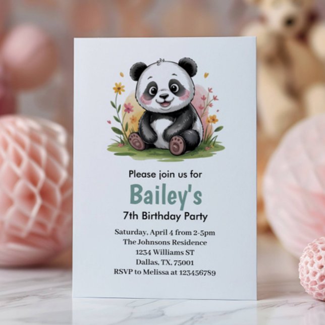 Invitación Dulce Fiesta de Cumpleaños Infantil Panda Floral (Subido por el creador)