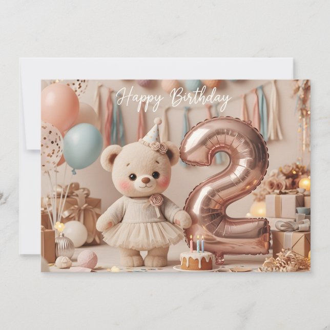 Invitación Dulce fiesta de cumpleaños número dos de Teddy Bea (Anverso)
